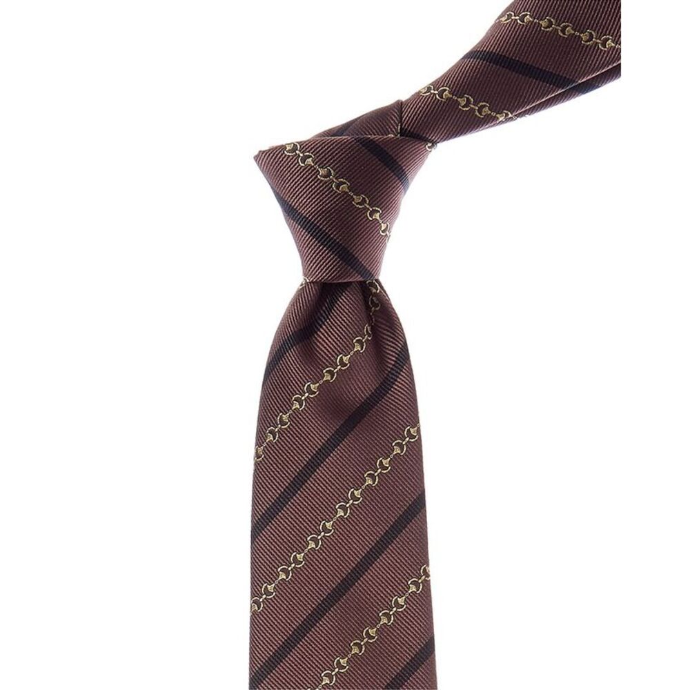 Gucci Brown Bittage Jacquard Silk Tie, Brown - Picture 1 of 3